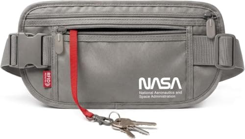 NASA Money Belt with RFID-Secured Passport Pouch (Lunar Grey)