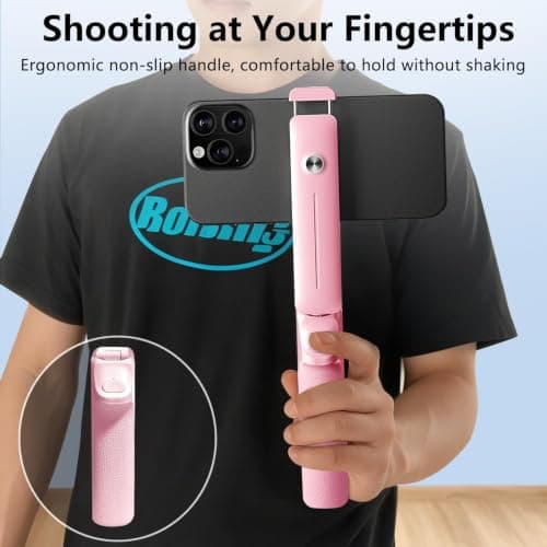 yAyusi Extendable Mini Selfie Stick for iPhone, Pocket Size Portable Selfie Stick with Remote, Compact Phone Selfie Sticks with Phone Holder for Content Creation/Vlog/Video Record/Live Stream (Pink) — view 6