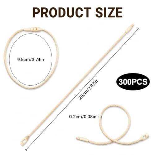 Thick Cotton Hang Tag String with Secure Snap Lock, 300 Pcs Beige Clothes Label Fastener Loops, 20cm Premium Anti Tamper Price Tagging Cord for Luxury Garment Retail, Fashion Boutiques — view 2
