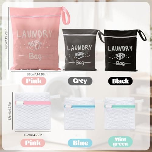 3 Pcs Durable Travel Laundry Bag with 3 Detergent Pod Bags,Small Laundry Bag with Handle & Zipper for Travelling,Gym,Camping — view 3