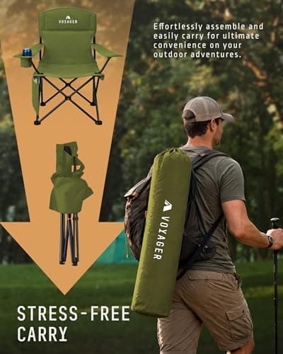 Voyager Folding Camping Chairs 2 Pack with Cooler Bag, Lightweight Q195 Steel Frame, 600D Oxford Fabric, Portable & Comfortable -Green — view 4