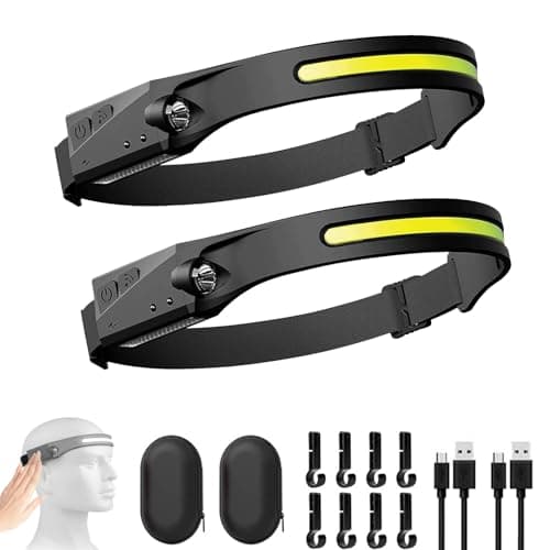 Luxelight Led Headtorch, Luxe Light Led Headlamp, 230° Wide Beam Rechargeable USB C Lightweight Headlamd, IPX6 Waterproof with Motion Sensor Bright 5 Modes, for Camping Running Fishing (A, 2P)