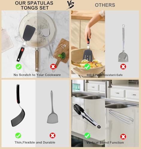 Silicone Cooking Utensils Set, BBQ Tools with Turner Tongs, 4 Pcs Black — view 2