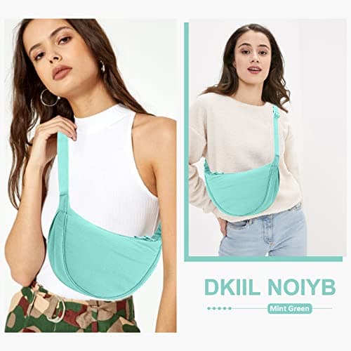 DKIIL NOIYB Crescent Bag for Women Men, Nylon Crescent Bags Hobos Crossbody Bag Portable Crescent Purse with Adjustable Strap Solid Color Chest Bag Shoulder Bag Fanny Packs, A11-mint Green, 31cm — view 2