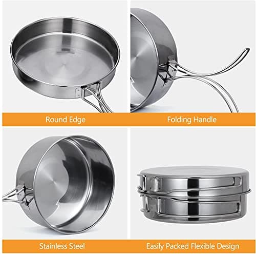 4Pcs Camping Cookware Set, Portable Stainless Steel Camping Cookware Mess Kit Outdoor Camping Cookware Kit Lightweight Pot for 2-3 People Kids Outdoor Camping Hiking Backpacking Travel — view 6