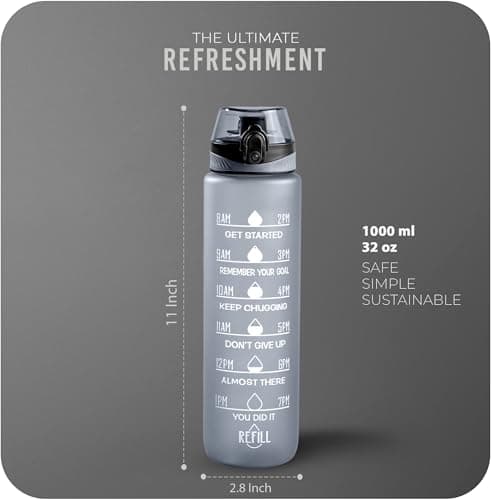Roe Tenpo Water Bottle 1L, Sports Water Bottle with Time Markings, BPA-Free, Leak-Proof Drinks Bottle, Perfect for Running, Cycling, Gym, Yoga, Camping and Outdoor Activities, Grey — view 4