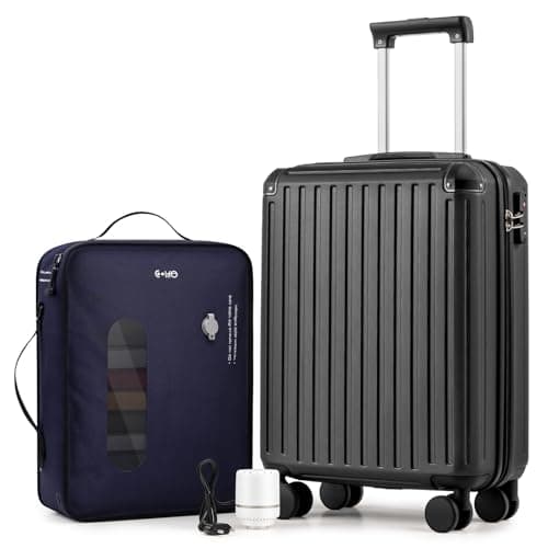 COOLIFE EasyJet Vacuum Cabin Suitcase 55X40X20cm + Vacuum Bag for Travel +60% with Pump | ABS Hard Shell, 8 Wheels & TSA Lock - for Ryanair, Europe, Business, Study Abroad, Cruise | Carry On Suitcase