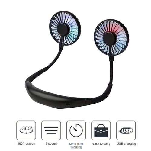 Dual Cooling Neck Fan, Portable USB Charging Neck Hanging Fan, Dual Cooling Mini Fan, Outdoor Lazy Fan with LED Lights and Aromatherapy — view 2