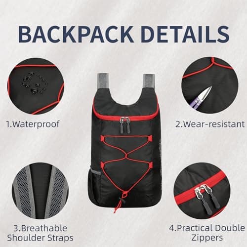 Feibmir 2 Pack 12L Small Foldable Lightweight Packable Backpack Black Navy — view 3