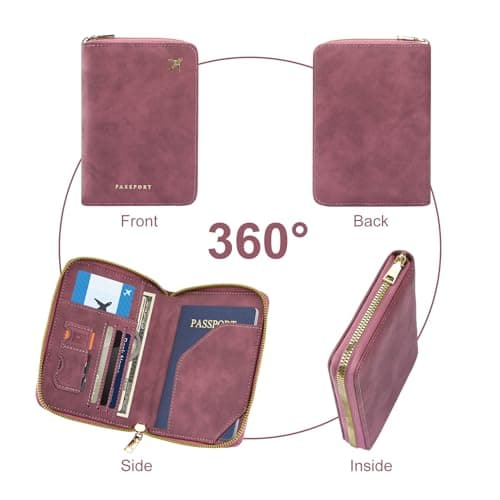 ILIYAH RFID Anti-Theft Passport Wallet Holder - Waterproof PU Leather Family Travel Document Organizer with Safe Zipper (Rose) — view 3