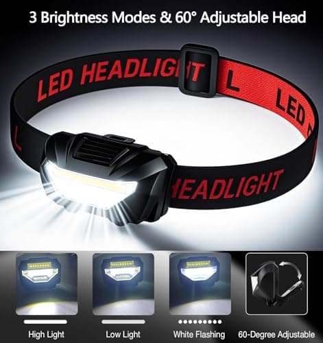 Head Torch, Xndryan 2 Pack COB Headlamp Super Bright Rechargeable Headlight 3 Modes & Adjustable Angle, Lightweight Headtorch for Cycling, Running, Camping, Fishing — view 4