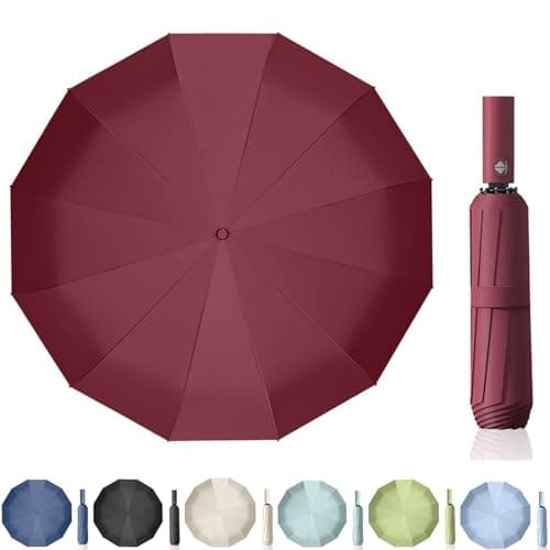 Maibar Umbrella Windproof Strong 24 Ribs Compact Umbrellas Sun UV Protection spf 50 Folding Travel Large Auto Open Close Umbrellas Umbrella (Red)