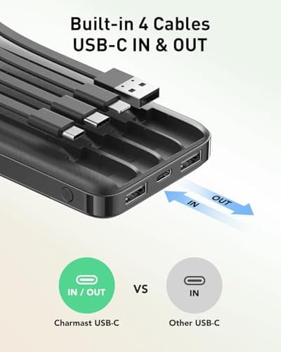 Charmast Portable Charger, 10000mAh Power Bank with Built in 4 Cables — view 3