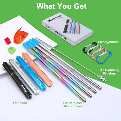 Kynup Metal Straw, 4 Pack Collapsible Reusable Straws with Case — view 4