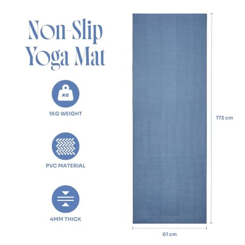 Myga Yoga Mat with Carry Strap – Non-Slip, Lightweight & Durable Exercise Mat for Yoga, Pilates & Fitness – Sweat-Resistant & Easy to Clean – 173cm x 61cm x 4mm - Choice of Colour (Navy Peony) — view 3