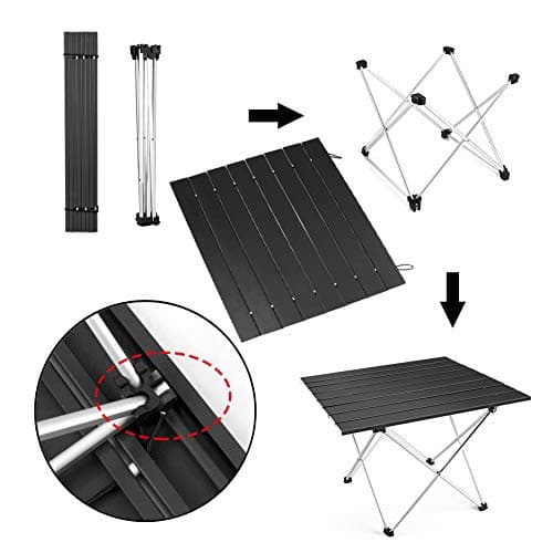 Outry Aluminum Folding Camping Table, Portable Collapsible Light Weight Table for Picnic, Camp, Beach, Fishing, BBQ (Black, L - Unfolded: 27" x 18.3" x 15.7") — view 6