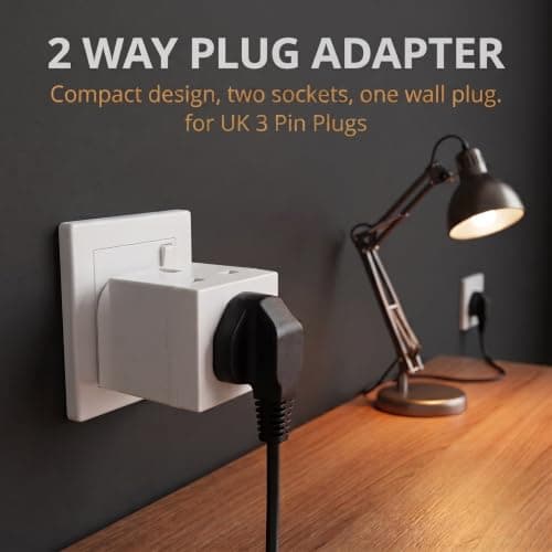 2 Way Plug Adapter UK Outlet Extender Double Socket Adapter Multiplug with Multi Plug for Bedroom Kitchen Bathroom Study Desk Shelf and Landing White 3 Pack — view 5