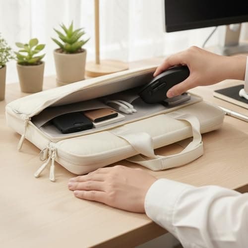 TECOOL 13 14 inch Laptop Bag Case 360 Protective with Shoulder Strap, Beige — view 2