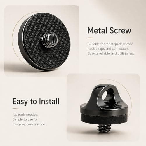 2 Pack Camera Strap Screws, 1/4 Inch Tripod Mount Adapter, Quick Install Neck Sling Holder, Scratch Resistant Rubber Pad, Durable Metal for All Standard DSLR SLR Mirrorless Cameras — view 3