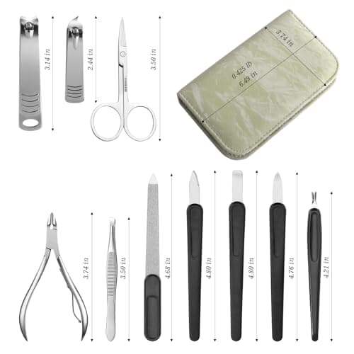 Manicure Set 10pcs Professional Nail Clippers Kit Pedicure Care Tools-Stainless Steel Grooming Tools for Travel-Green — view 3