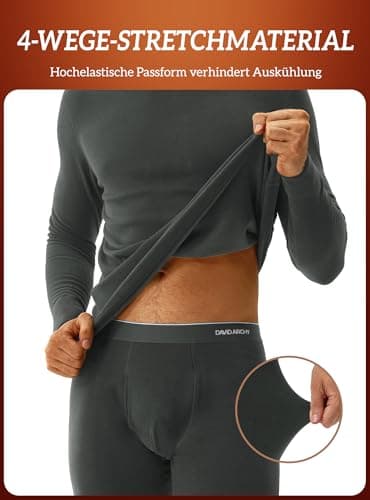 DAVID ARCHY Men's Thermal Set Contain Wool and Mulberry silk Blend Warm Luxuriously Soft Moisture-wicking Base Layer Underwear Set, Bottoms with Open Fly Suitable 14°F to 32°F — view 3