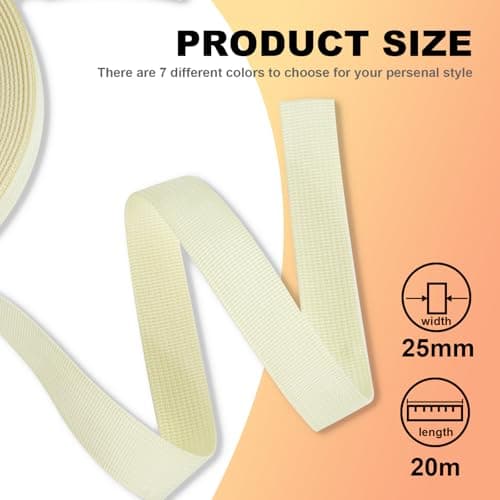 KINETOX 20m Beige Webbing Strap 25mm Polypropylene Webbing Strap Heavy Duty Anti-Slip UV Resistant Twill Tape Fabric for DIY Enthusiasts Campers to Repair Bags Pet Leashes Camping Gear and Luggage — view 2