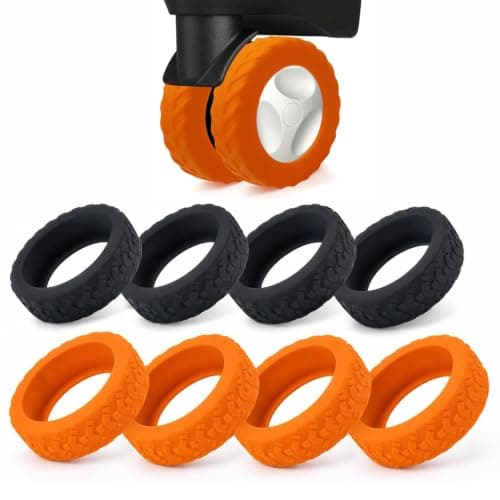 Oiieco Luggage Wheel Protectors, 8 PCS Silicone Wheel Covers for Suitcases, 50-60mm Spinner Wheels, Anti-Noise Shock Absorbing Caster Covers, Black & Orange