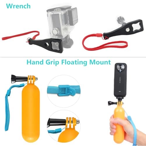 YEHOLDING 10 in 1 Action camera accessories Suitable for Insta360 X6/X5/X4 Air/X4/X3/X2/Ace Pro, Chest Strap, Head Mount, Wrist Strap, Quick Clip Mount and Floating handle, Compatible with GoPro Hero — view 6