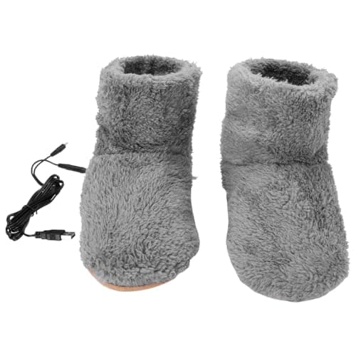 BAZEITFLOW USB Electric Heat Shoes with Plush Boot Design Rechargeable Foot Warmer for Men Winter Heating Shoes for Home Office Travel Use Comfortable Warmth for Cold Feet