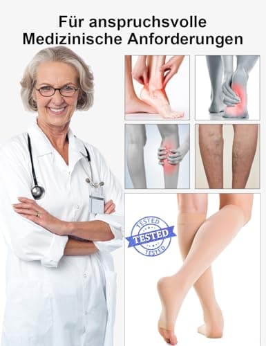 Open Toe Medical Compression Socks for Women & Men, 20-30mmHg Class 2, Best Graduated Flight Socks for Support, Travel, Flying, Circulation, Varicose Veins (Beige, L) — view 2