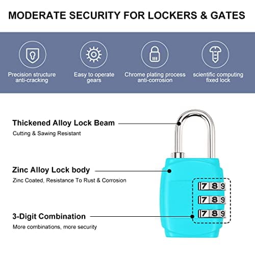 6 Pack Luggage Locks 3 Digit Combination Padlock Codes with Alloy Body for Suitcase Travel Bag Gym Shed Bike Locks — view 3