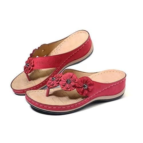 Red Sandals Wedge Flip Flops for Women Orthopedic Sandals Women Comfortable Flip Flops with Arch Support Summer Casual Wedge Sandal Slippers Dressy Comfy Platform Beach Travel Sandal Shoes — view 5