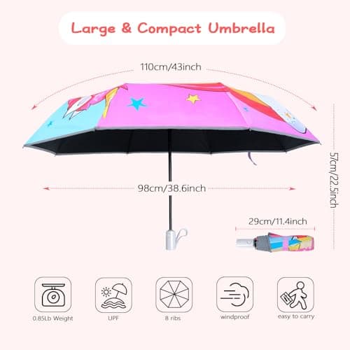 Unicorn Kids Folding Umbrella, Windproof Automatic Travel Umbrella for Girl — view 5