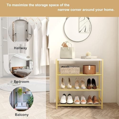HOME BI 4-Tier Metal Shoe Rack, Storage Organizer Shelf for Closet, Hallway, Entryway, Living Room, Gold — view 6