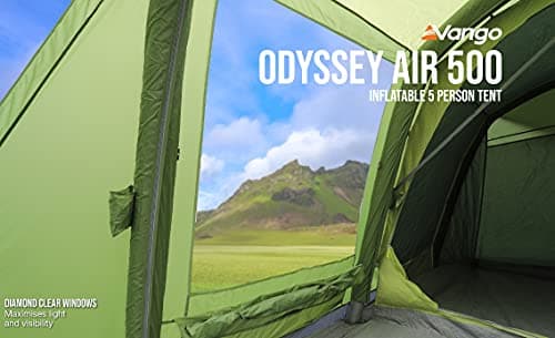Vango Airbeam Odyssey Air 500 Villa Tent [Amazon Exclusive], 5 Man Inflatable Tent with Pump, Sun Canopy, Easy Pitch Family Camping, Epsom Green — view 6