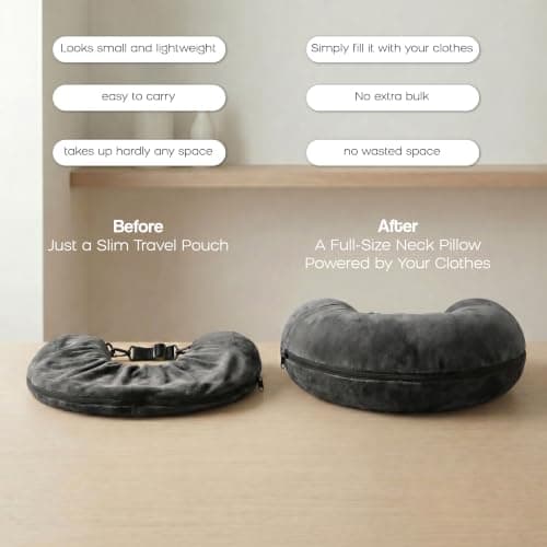 Campoverde Travel Neck Pillow Storage Bag, U-Shaped Pillowcase with Adjustable Shoulder Strap, Portable Organizer for Flight, Train and Car Travel(Dark Grey) — view 2