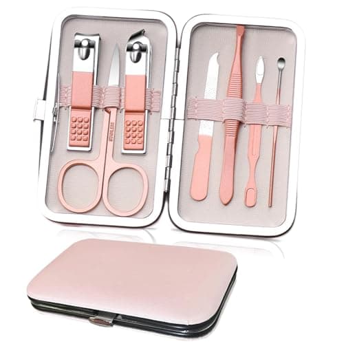 Manicure Set Professional Nail Clippers Kit Pedicure Care Tools-Stainless Steel Grooming Tools for Travel (Pink-7pcs)