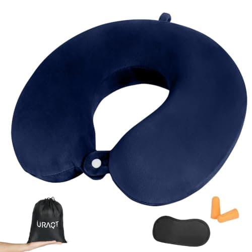 URAQT 4 Set Travel Pillow, Memory Foam U Shaped Neck Pillow, Blue