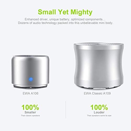 EWA A106 Pro IP67 Waterproof Bluetooth Wireless Mini Speaker with Travel Case Packed, 12-Hour Playtime, Small But Loud, Portable for Car Bike Outdoors Shower(Silver) — view 6
