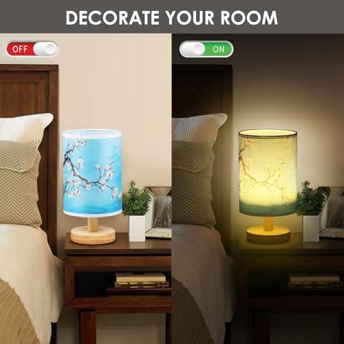 GUIJZSLTRG Table Lamp USB Wooden Bedside Night Lamp with Linen Fabric Lampshade Minimalist Lamps Decorative Bedroom Nightstand Light Vintage Small Nightlight LED Lamp for Home Office Hotel Gift — view 4