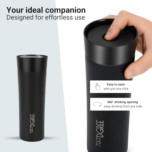 720°DGREE Travel Mug 460ml “PleasureToGo 2.0“ - Choose from 3 Sizes, 6h Hot, 12h Cold, Leakproof, 360° Drinking, BPA-Free, Hygienic - Slim Stainless Steel Thermo Cup for Coffee, Tea to Go - Black — view 4
