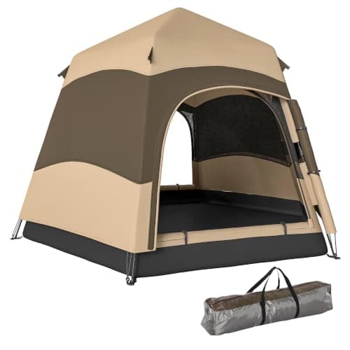 Outsunny Double Layer Instant Pop Up Tent with Rainfly 3 Man Brown