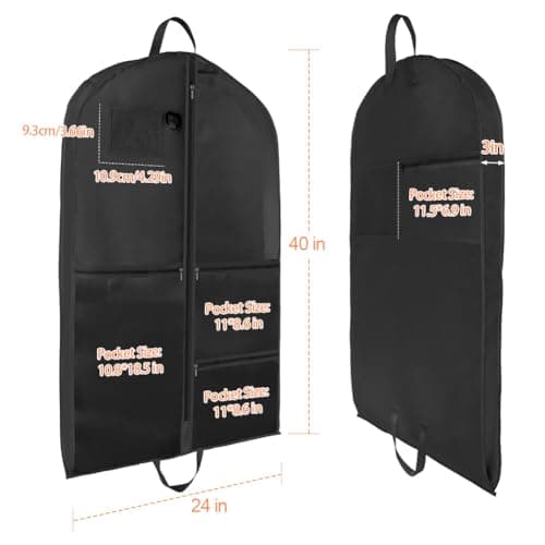 OSDUE Clothes Covers, 40 inch WaterproofHanging Garment Bags with 5 Zipper Pocket and ID Slot Pockets Foldable Kids Dance Costume Garment Bag Travel Storage Bag for Dancers Travel Competitions (Black) — view 2