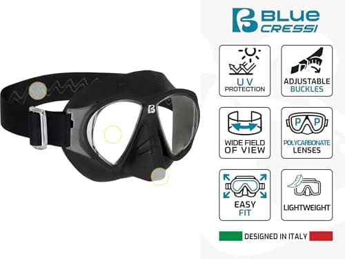 CRESSI since 1946 - Force Mask - Separate Polycarbonate Lenses and Soft TPR Face Mask Ideal Snorkelling Surface Swimming and Beach Holidays - Black Elastic Strap Black - One Size - Adult — view 3