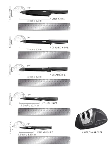 Knife Set, 5 Pieces Kitchen Knives Set with Healthy Anti-Rust Coating, Dishwasher Safe, Stainless Steel Chef Knife Sets with 5 Blade Guards and Knife Sharpener, Perfect Holiday Gifts for Kitchen — view 2