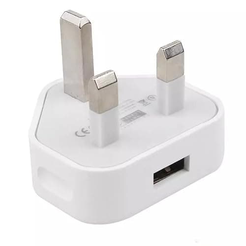 USB Wall Charger Adapter, UK 3-Pin Plug, Single Port, White 1 Amp / 1000mah Charging Plug compatible with Phone