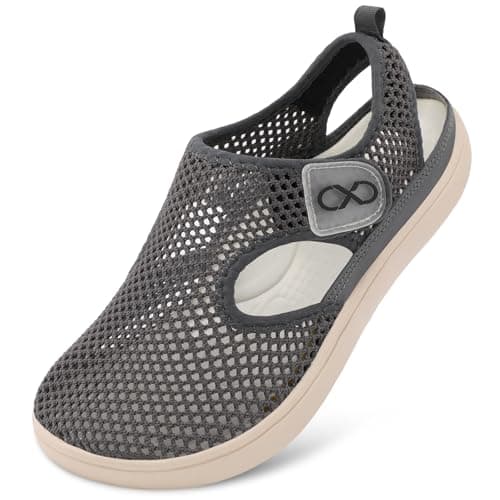 XIHALOOK Flat Sandals for Women Summer Closed Toe Sandals Casual Walking Beach Travel Shoes Minimalist Zero Drop Barefoot Dark Grey 9 W US