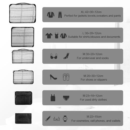 Packing Cubes for Suitcase 10 Sizes Suitcase Organizer Bags 10 Pcs Travel Bags Organiser (10, Black) — view 4
