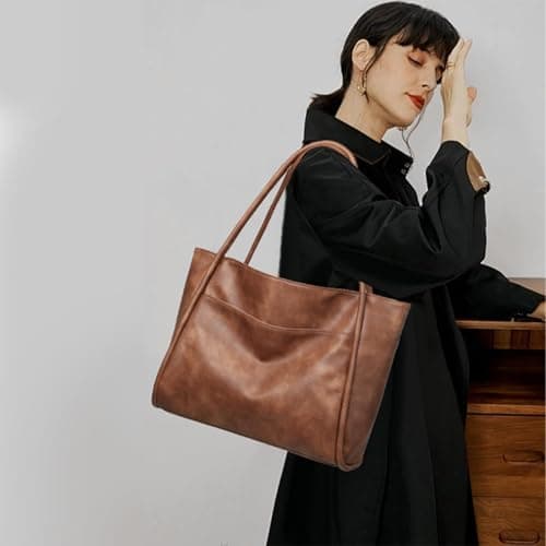 GAEKEAO Tote Bag for Women Simple Ladies Handle Handbags Larger Shoulder Bag Laptop Bags for School Work Travel Brown — view 2
