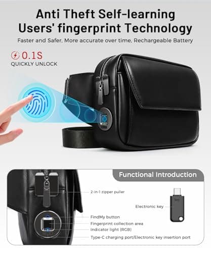 Dayear Anti-Theft Sling Bag with Fingerprint Lock,Travel, Findmy Tracker — view 4